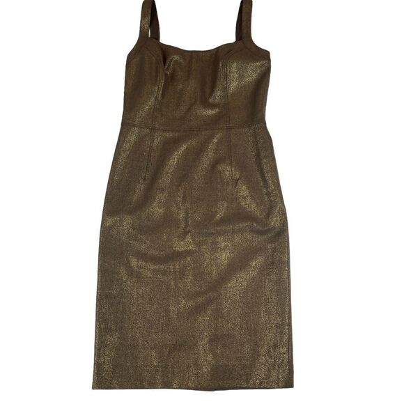 Eccoci Dress Party Cocktail Sheath Brown Gold Wool Women's 6 Bodycon - Picture 1 of 11